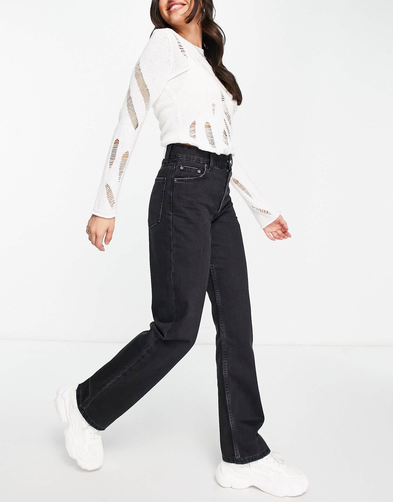 Bershka high waisted dad jean in black