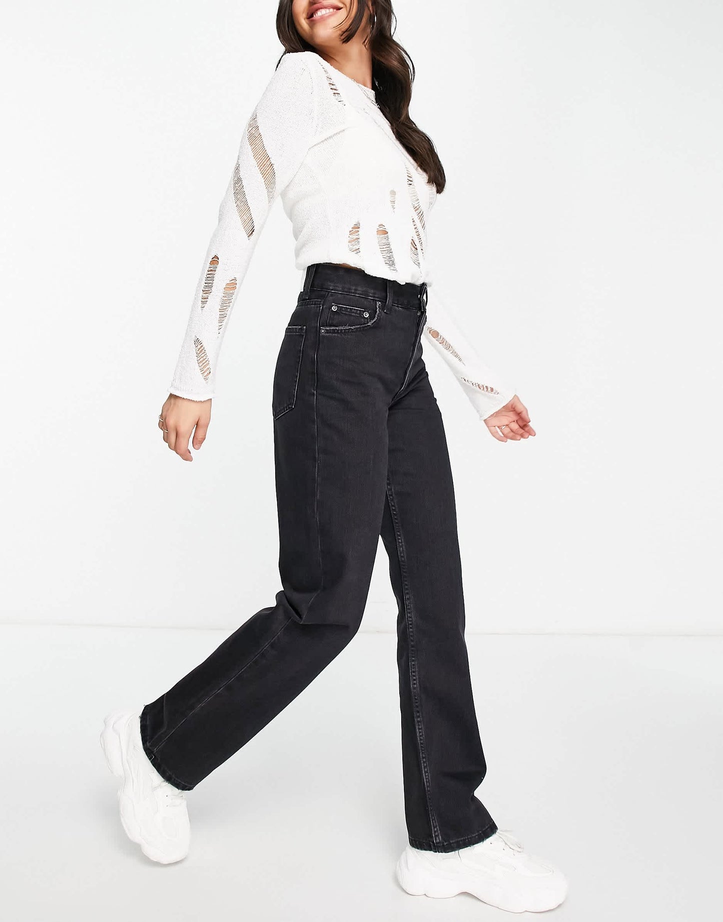 Bershka high waisted dad jean in black