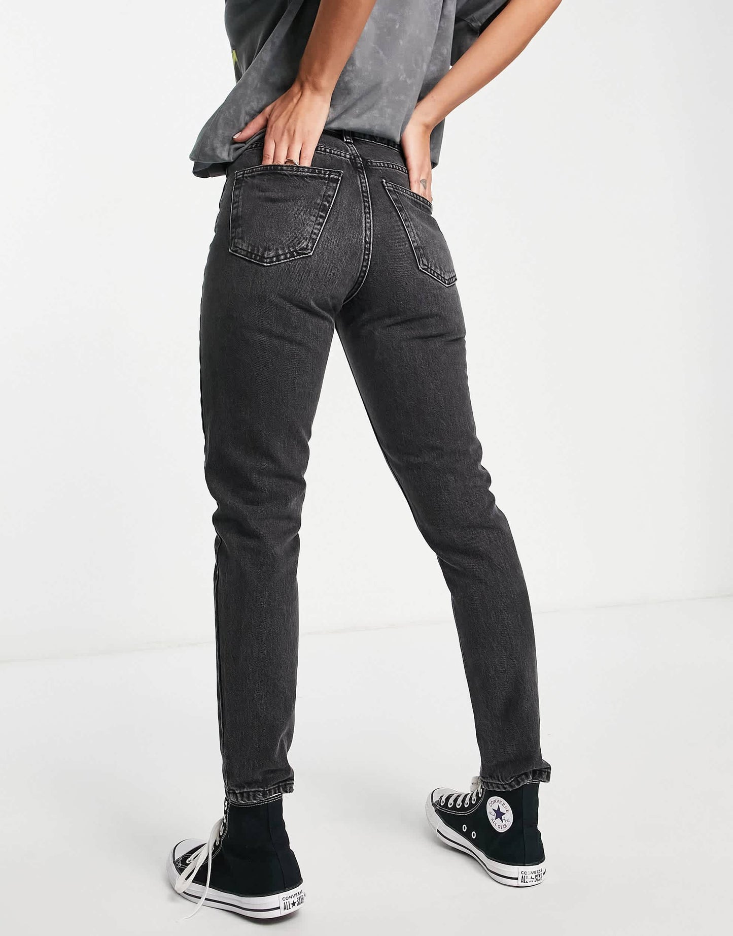 Topshop Original high rise Mom jeans in washed black