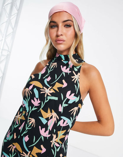 MADE IN KENYA flared mini dress in falling flowers print