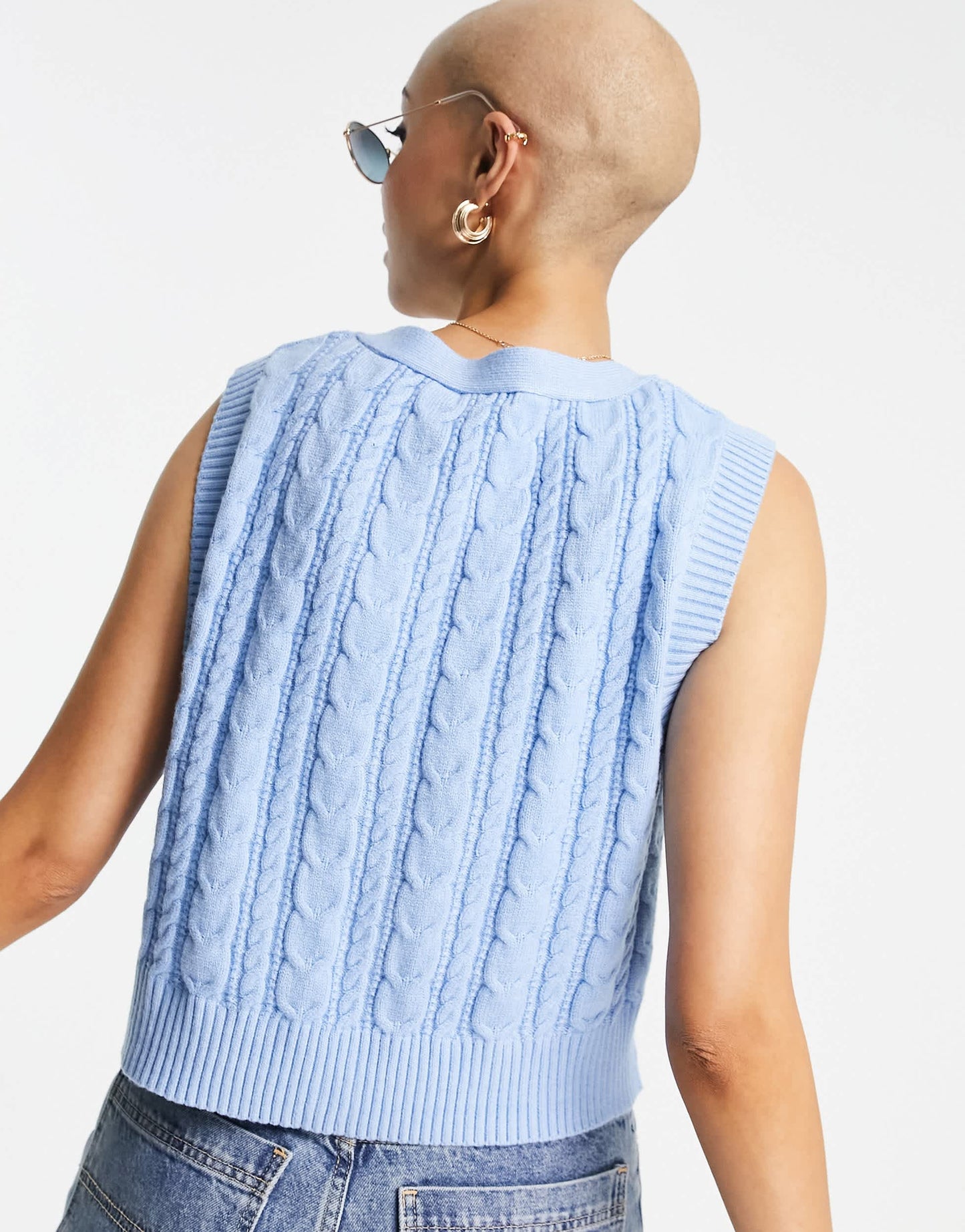 Stradivarius button down knitted vest in blue