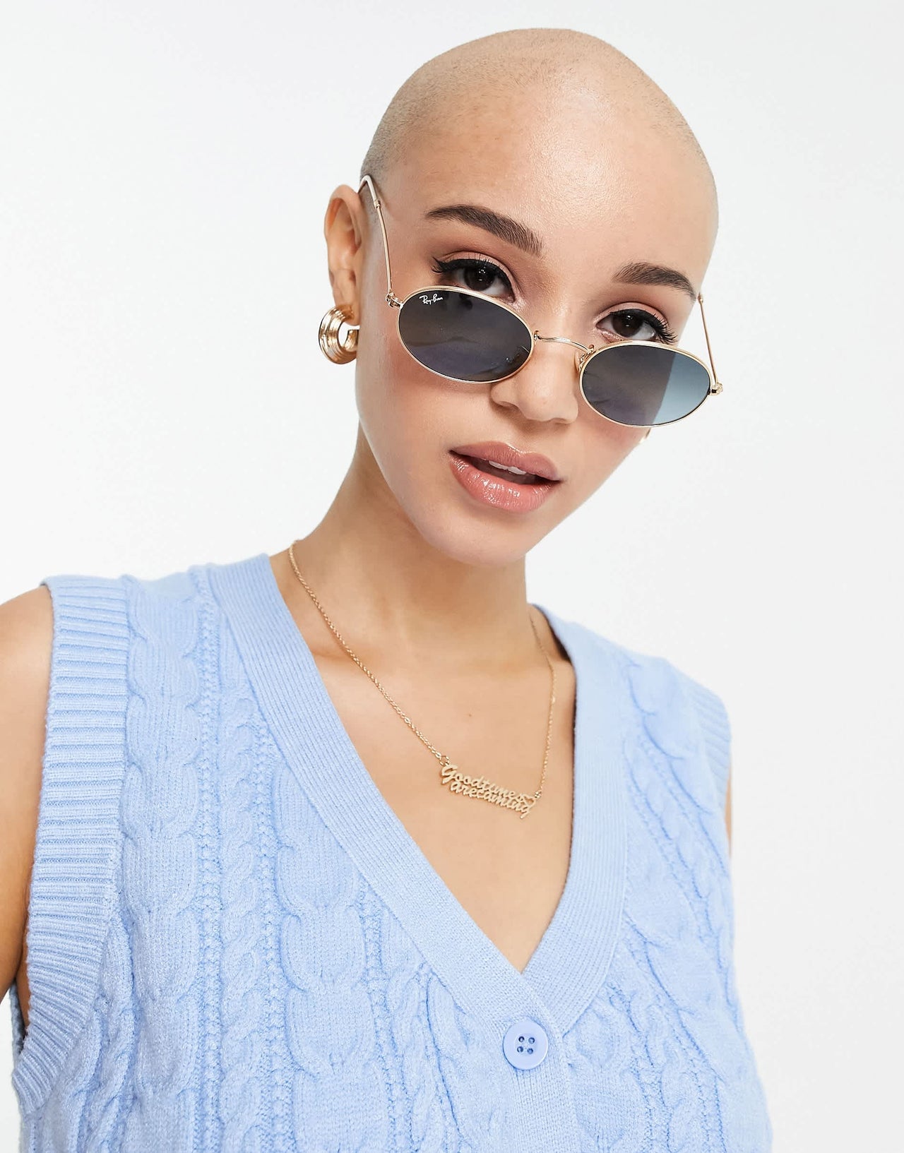 Stradivarius button down knitted vest in blue