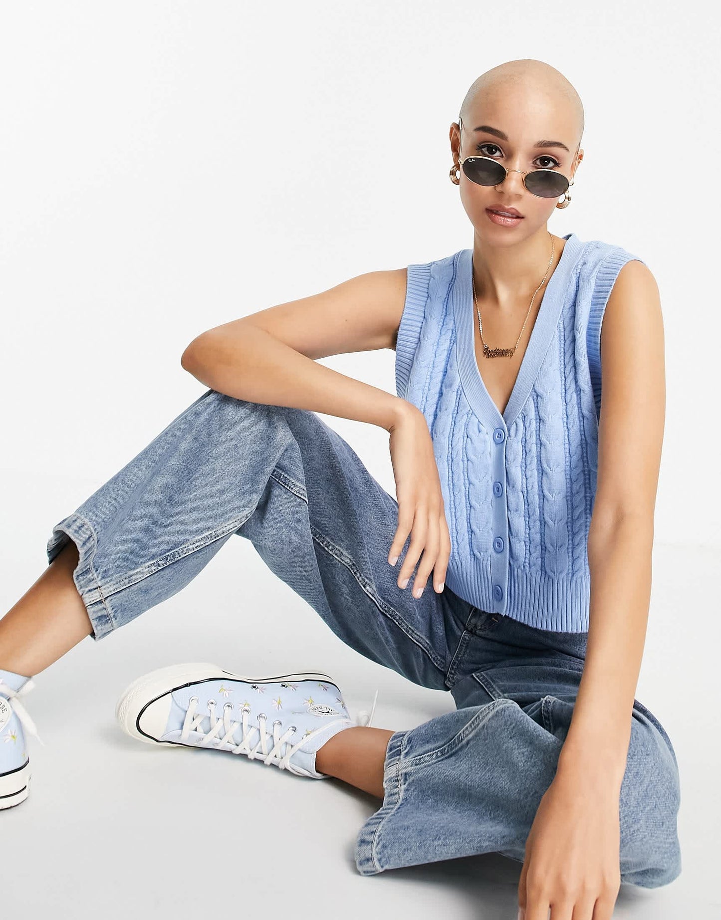 Stradivarius button down knitted vest in blue