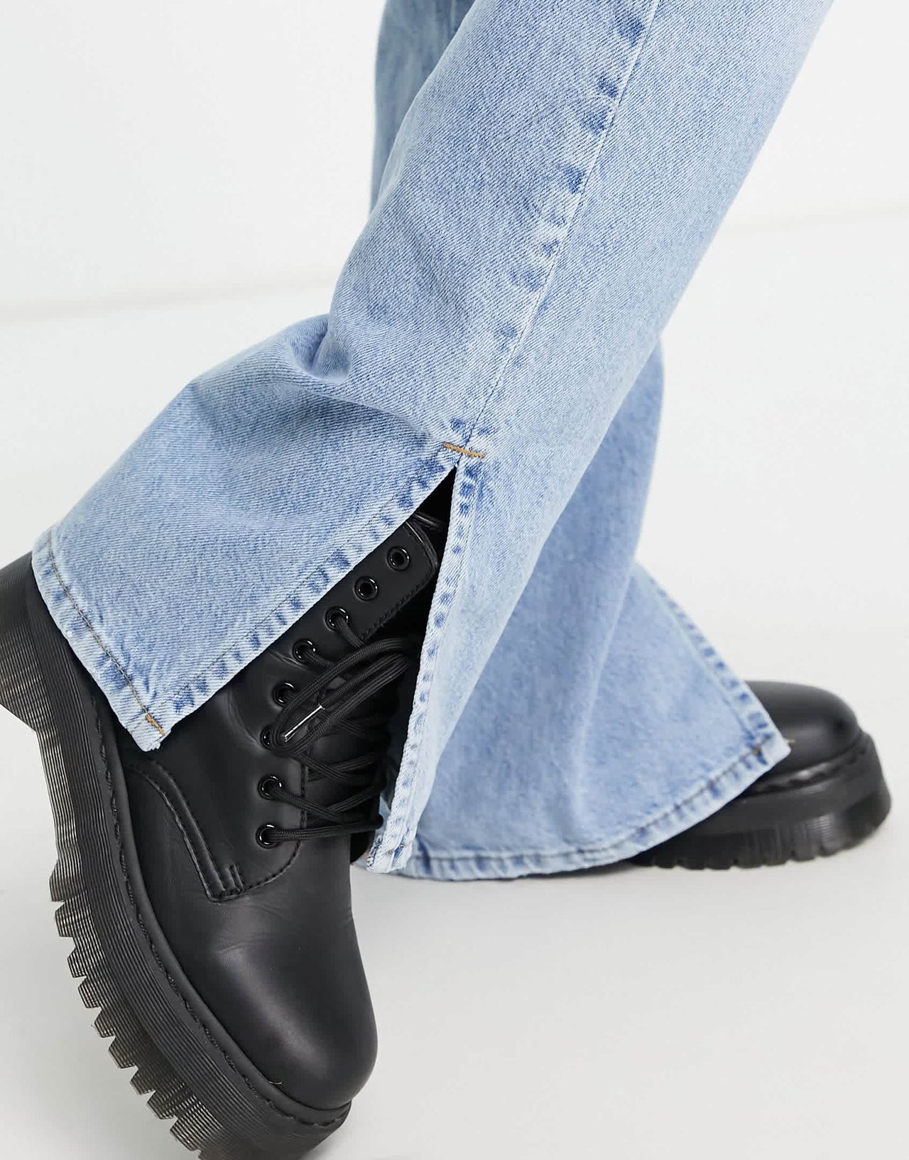 Stradivarius Petite dad jean with split hem detail in vintage blue