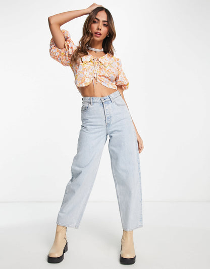 Urban Revivo retro floral print collar detail blouse in red