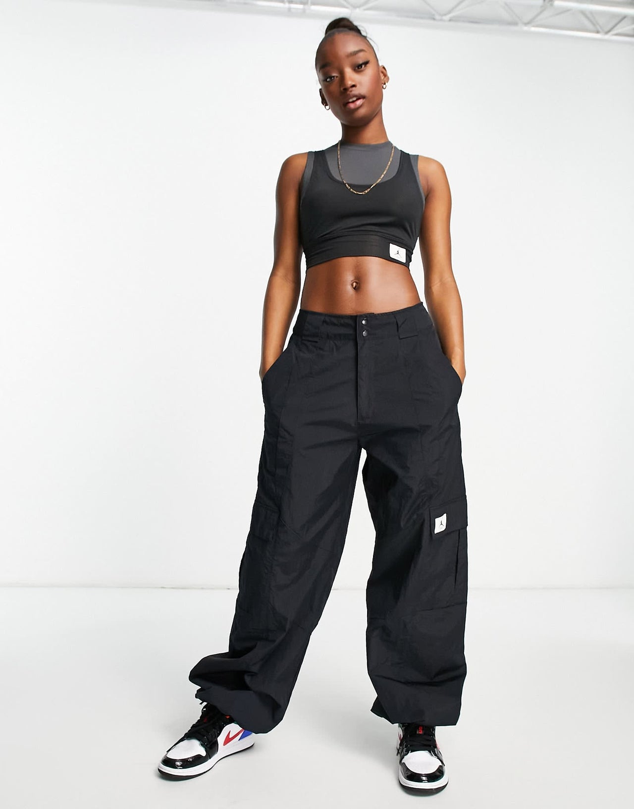 Jordan essential layered crop vest in black and grey