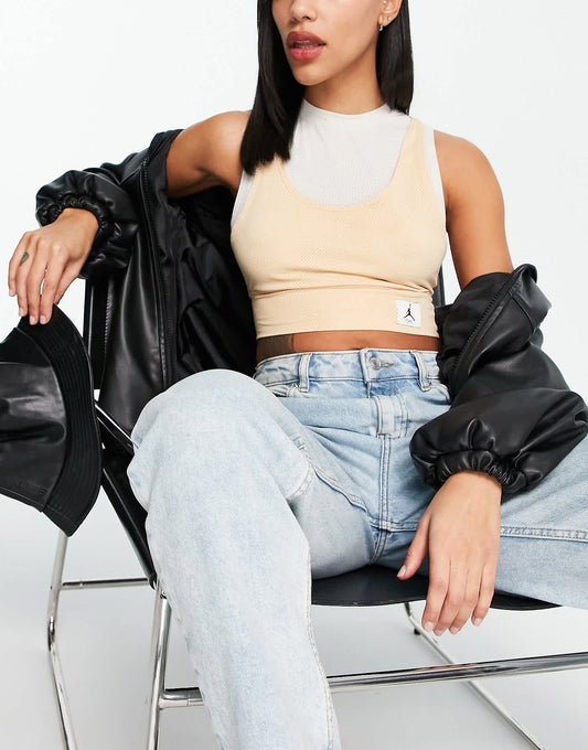 Jordan essential layered crop top in off white and beige