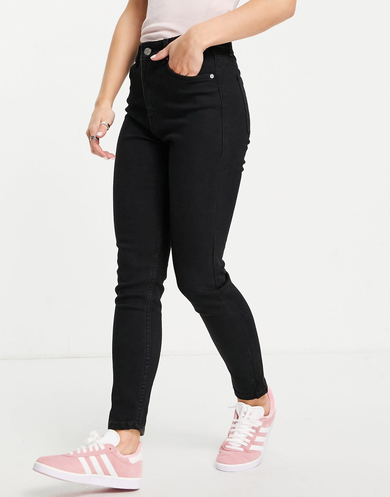 Bershka Petite high waist skinny jean in black