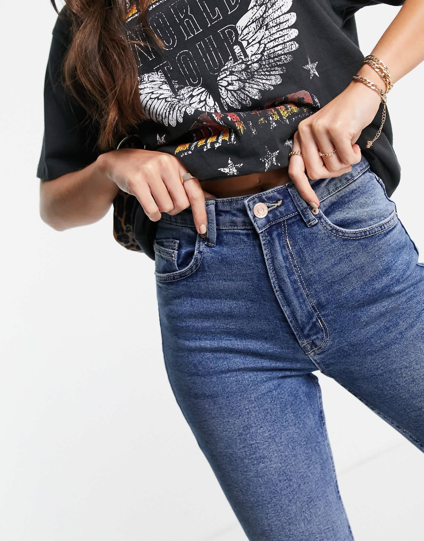 Stradivarius tall slim mom jean with stretch in authentic blue
