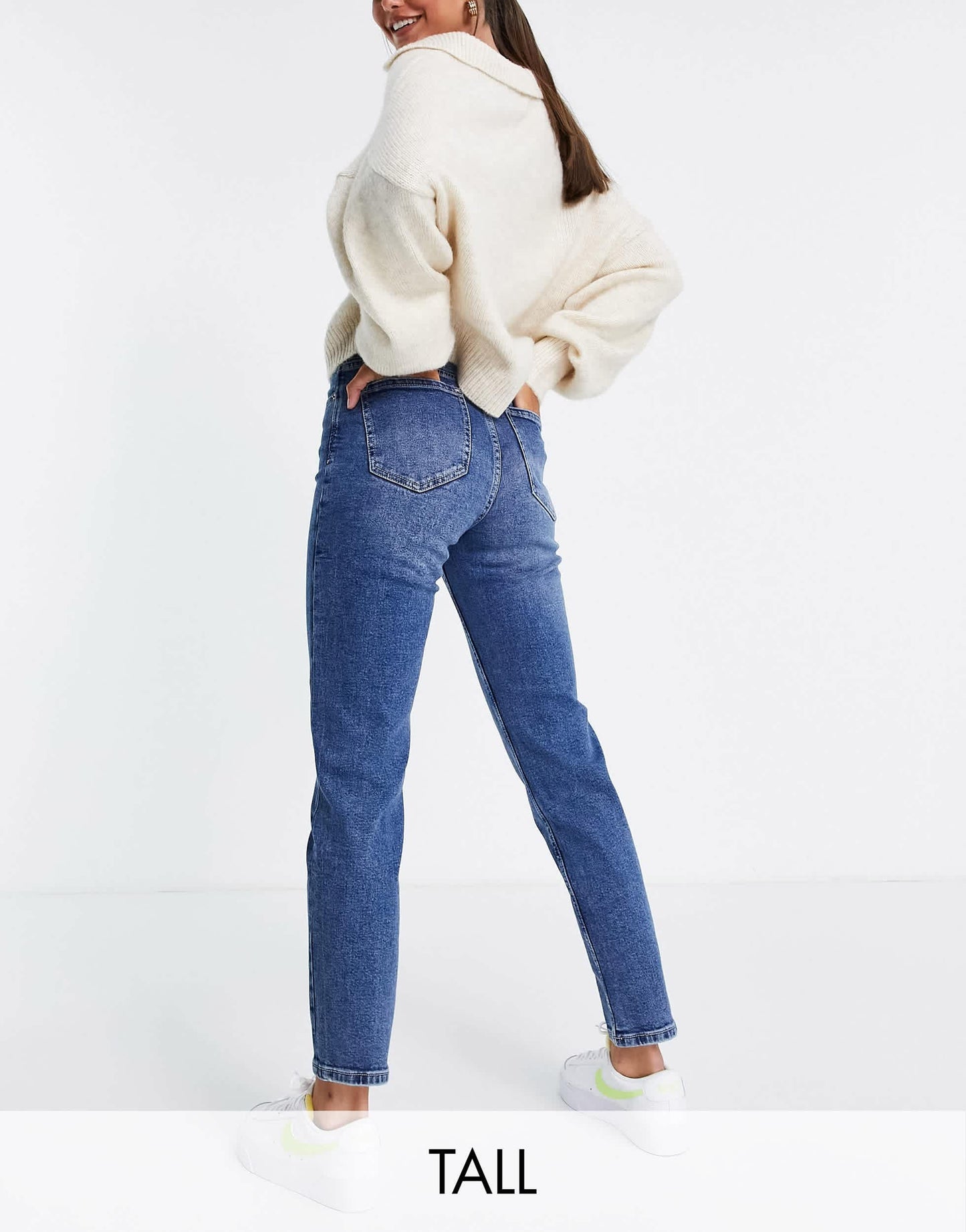 Stradivarius tall slim mom jean with stretch in authentic blue