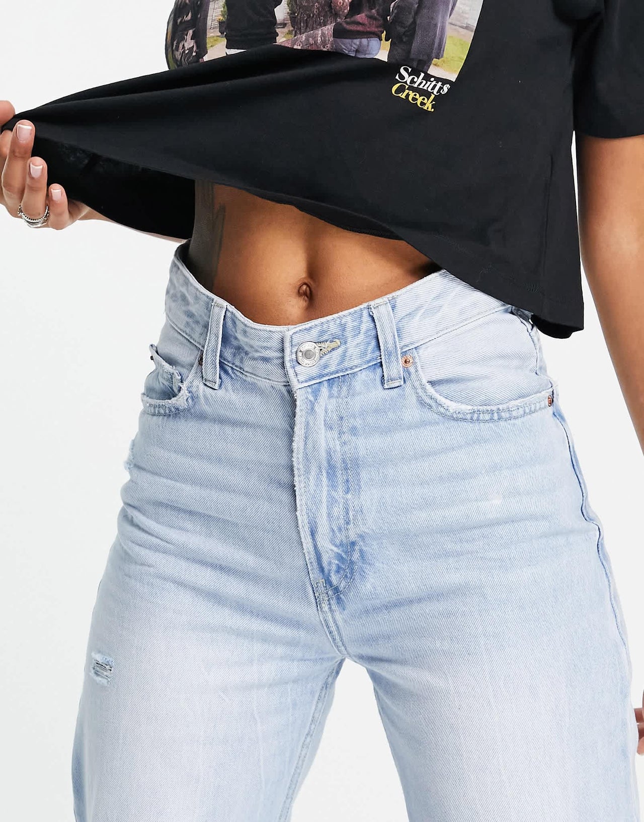 Bershka 90's straight jeans in vintage blue