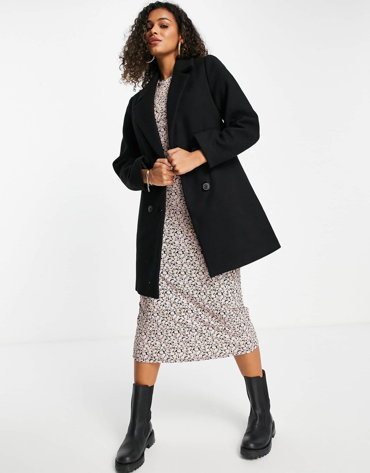 Stradivarius double breasted tailored coat in black