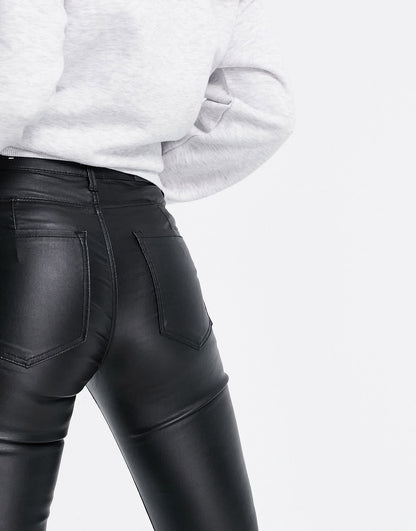 Stradivarius Tall coated push up jean in black