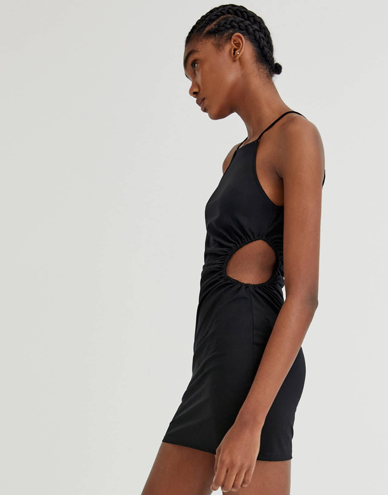 Pull&Bear racer back mini dress with cut out in black