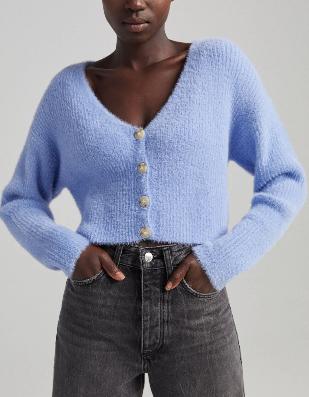 Bershka fluffy cardigan in blue