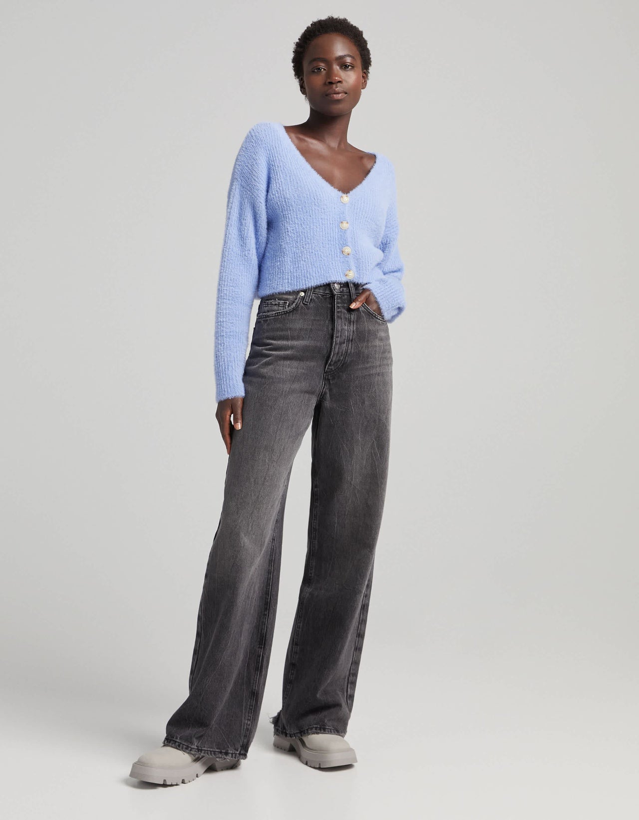 Bershka fluffy cardigan in blue