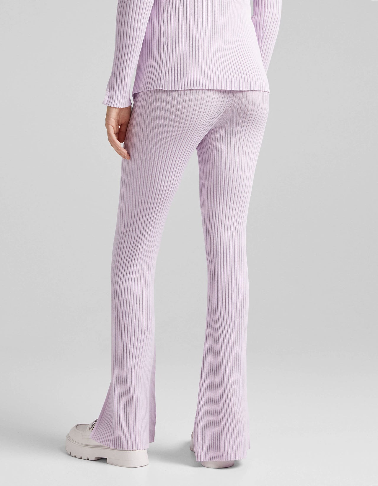 Bershka knitted rib detail trousers with split detail in lilac