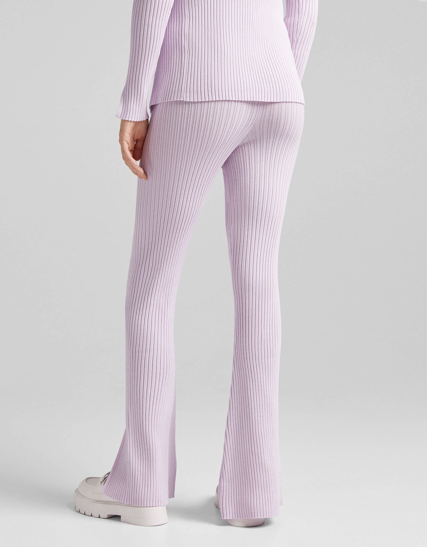 Bershka knitted rib detail trousers with split detail in lilac