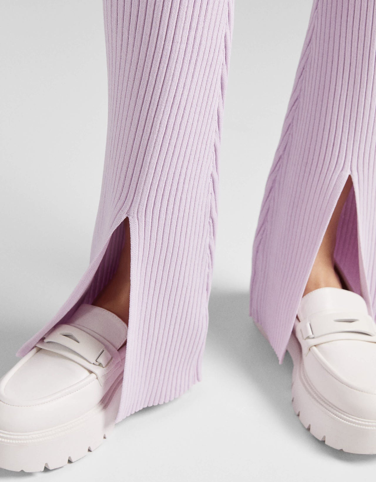Bershka knitted rib detail trousers with split detail in lilac