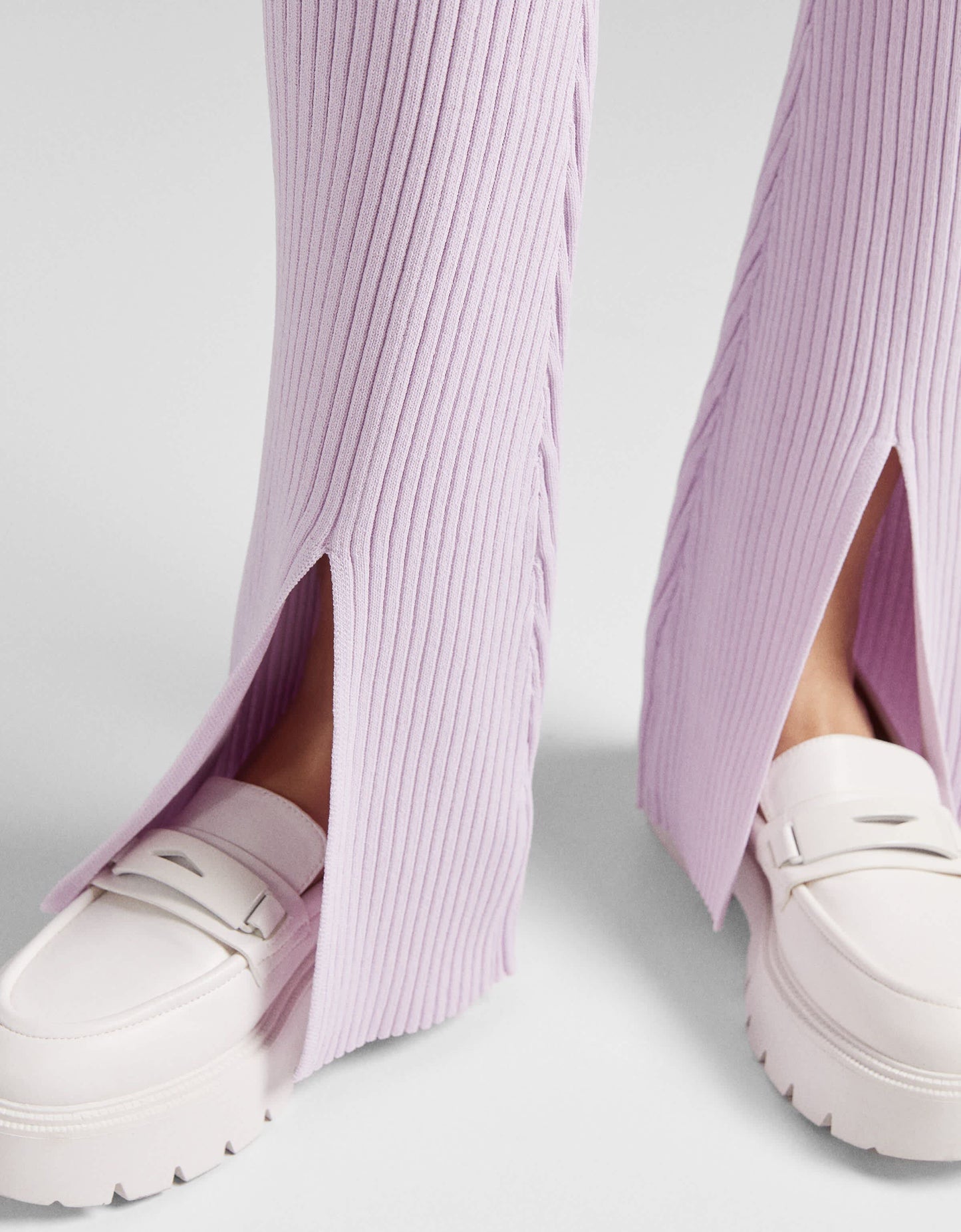 Bershka knitted rib detail trousers with split detail in lilac