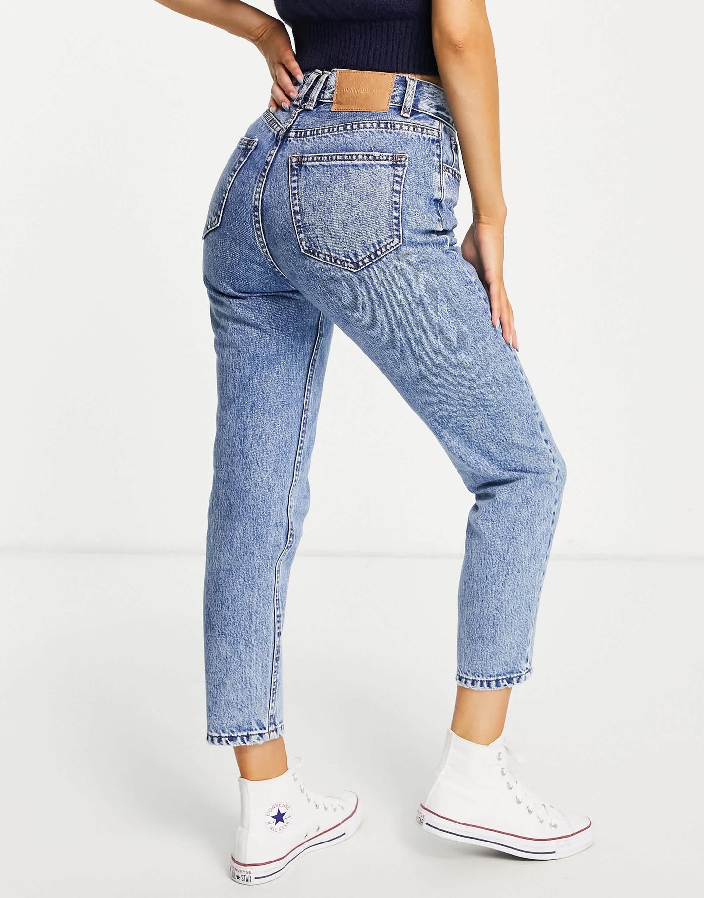 Pull&Bear basic high waisted mom jean in medium blue