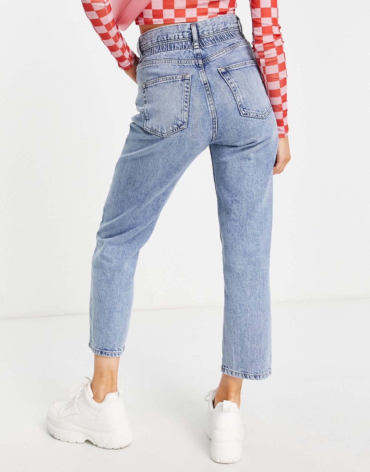 Pull&Bear high waist vintage elasticated waist mom jean in blue