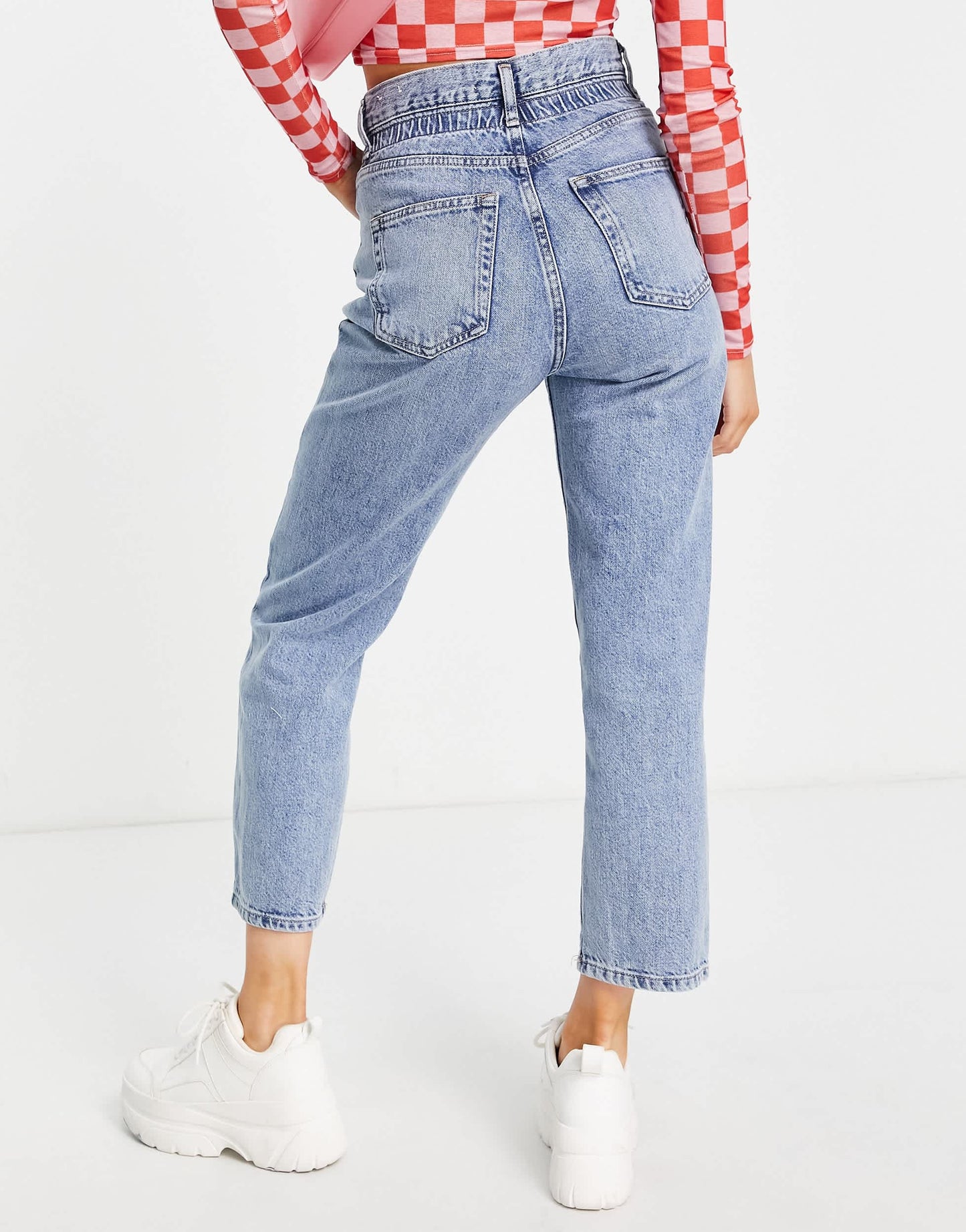 Pull&Bear high waist vintage elasticated waist mom jean in blue