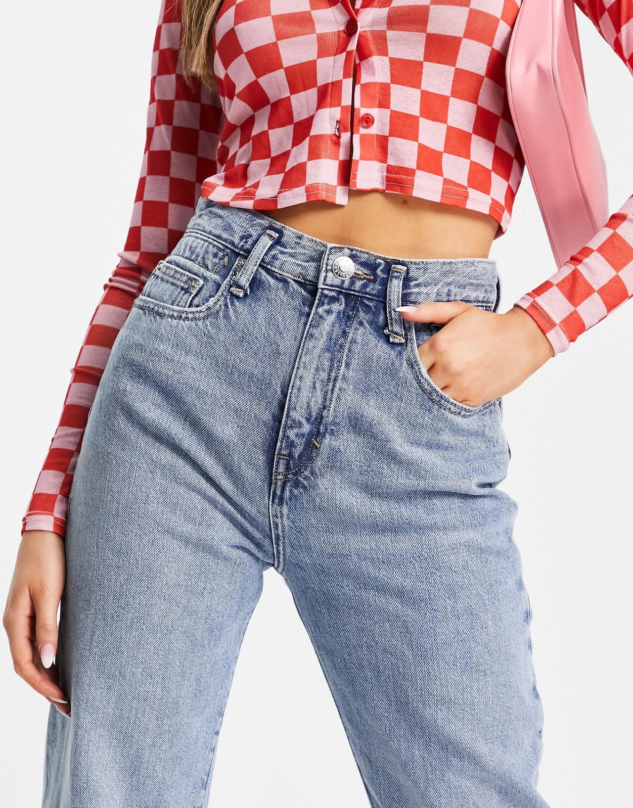 Pull&Bear high waist vintage elasticated waist mom jean in blue