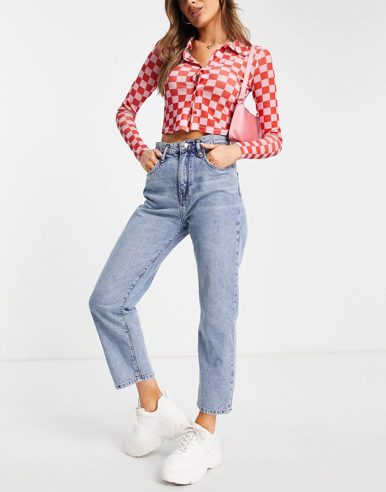 Pull&Bear high waist vintage elasticated waist mom jean in blue