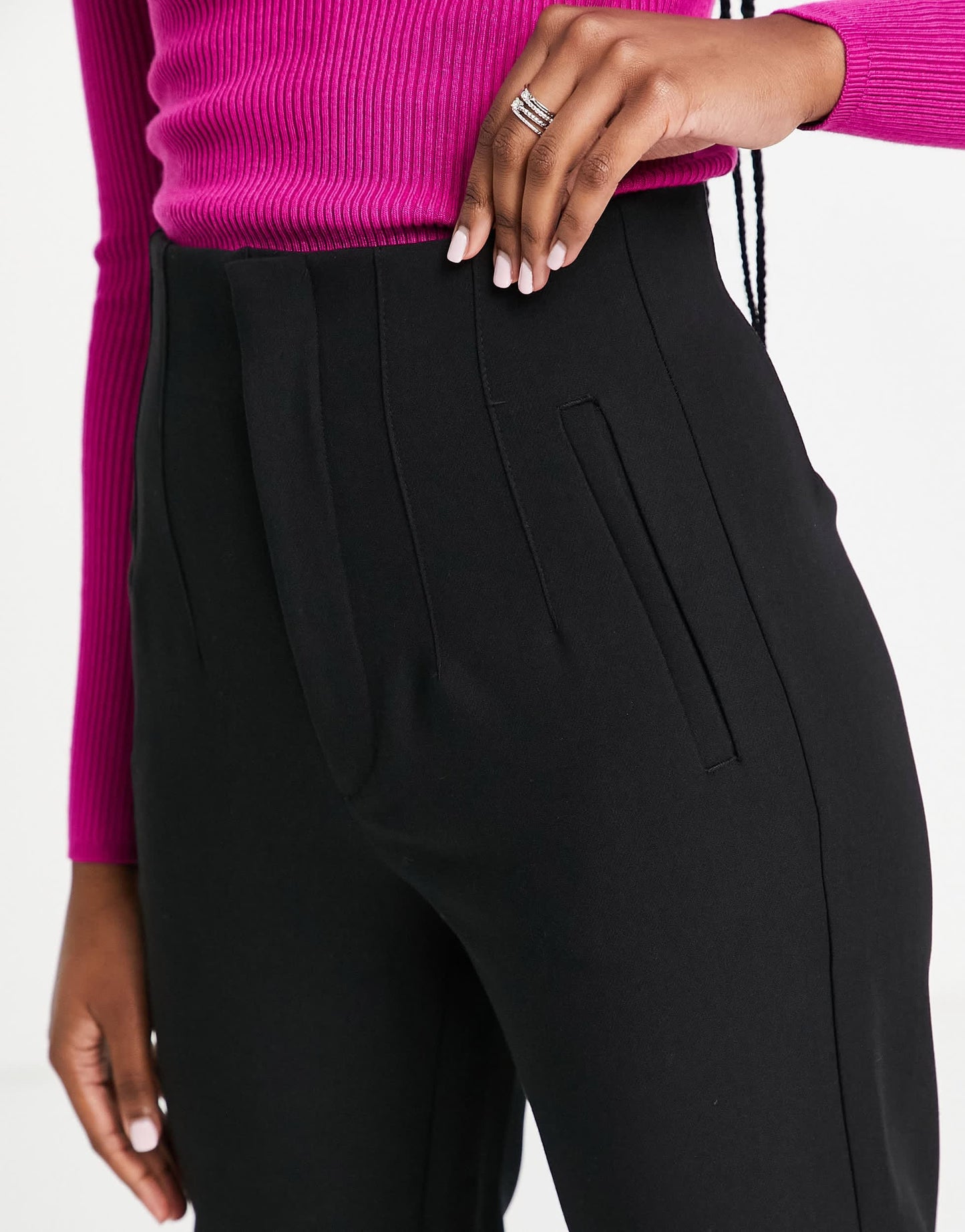 Stradivarius slim tailored trousers in black