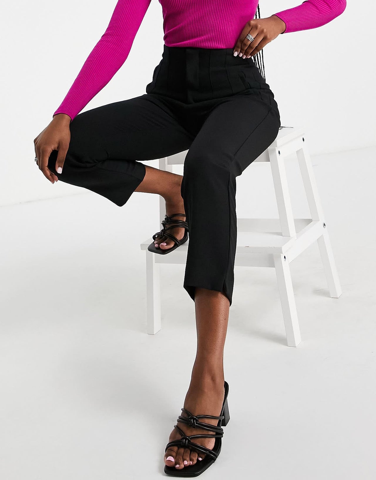 Stradivarius slim tailored trousers in black
