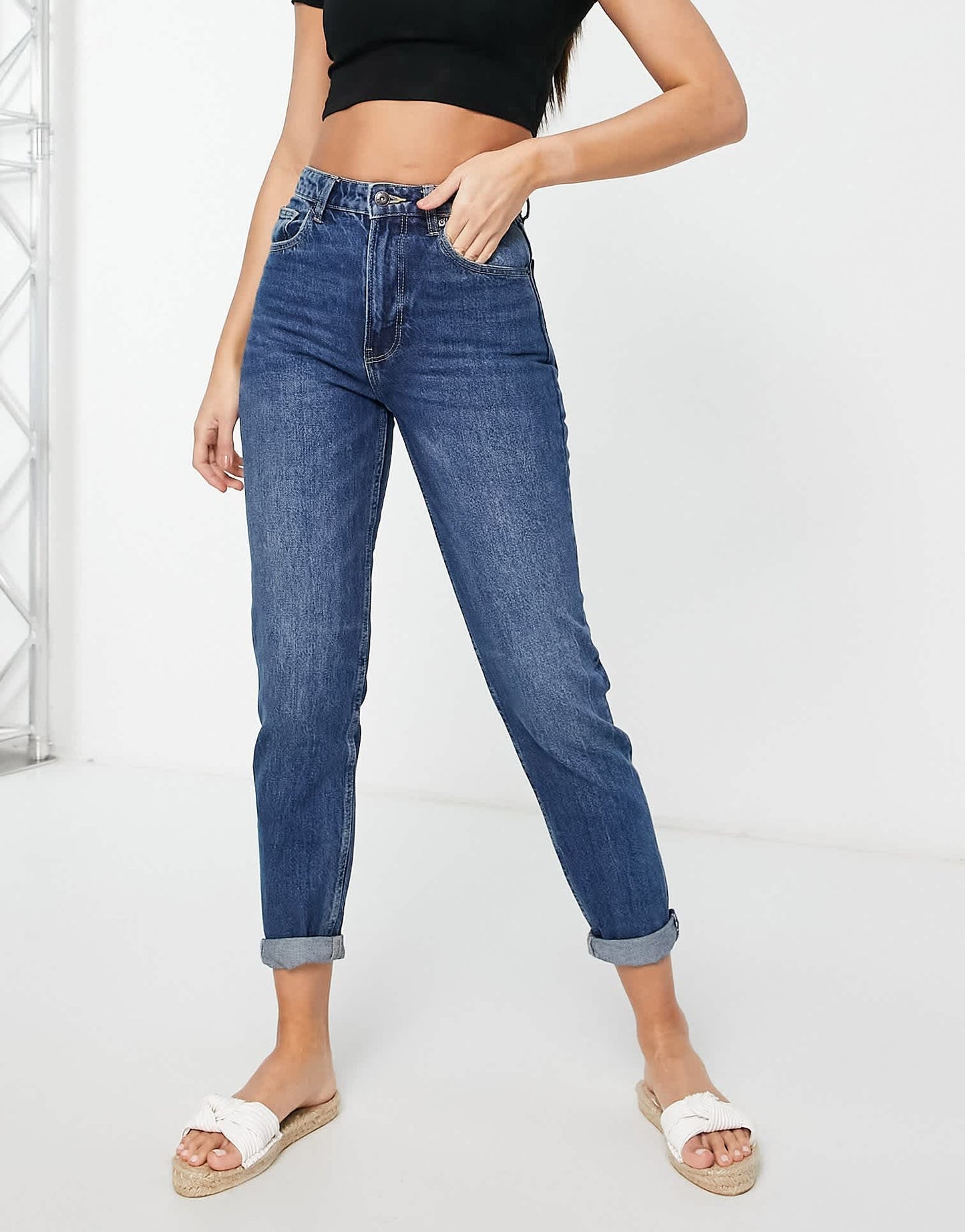 Bershka Tall mom jean in dark stone