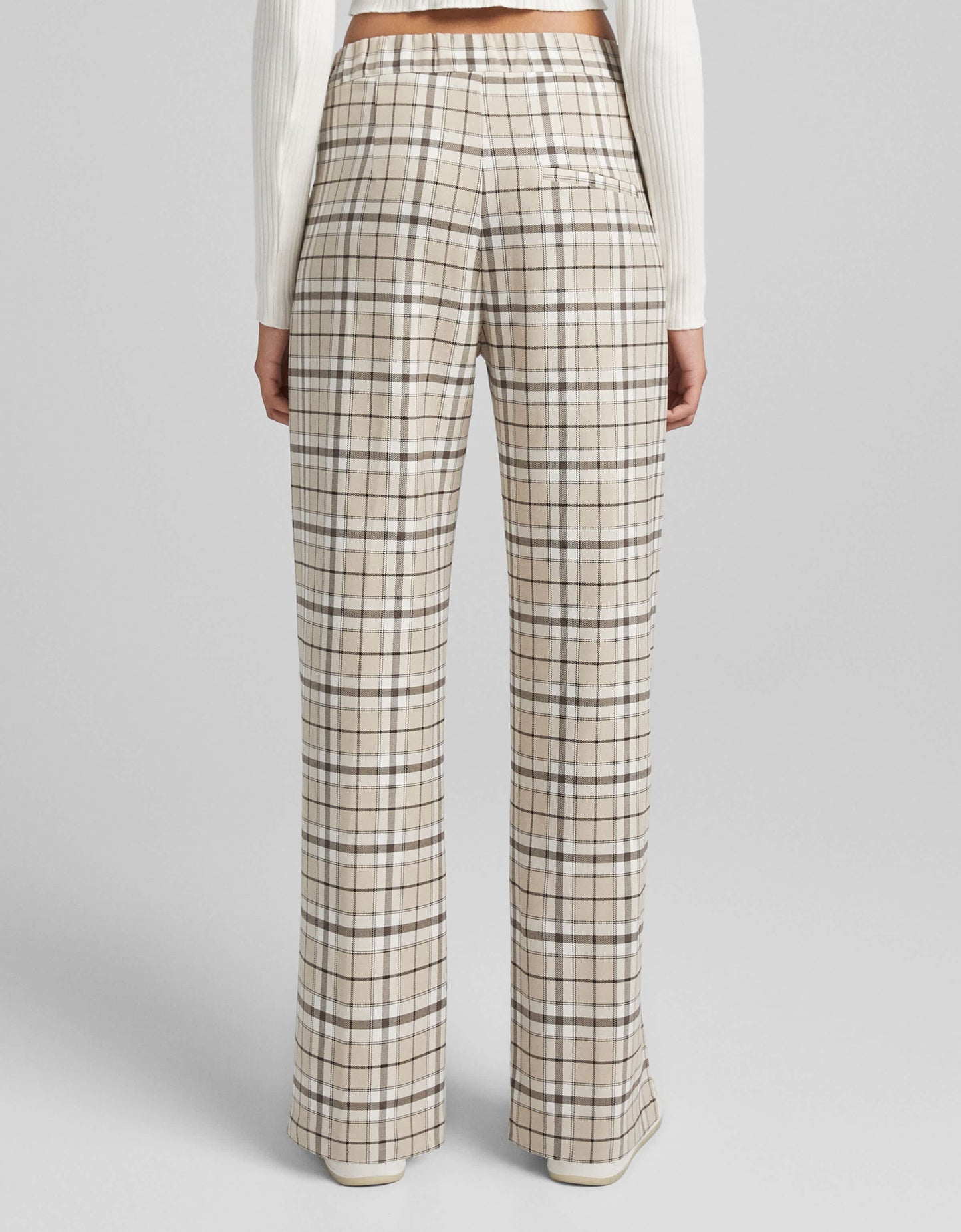 Bershka wide leg trouser co-ord with split hem detail in beige check