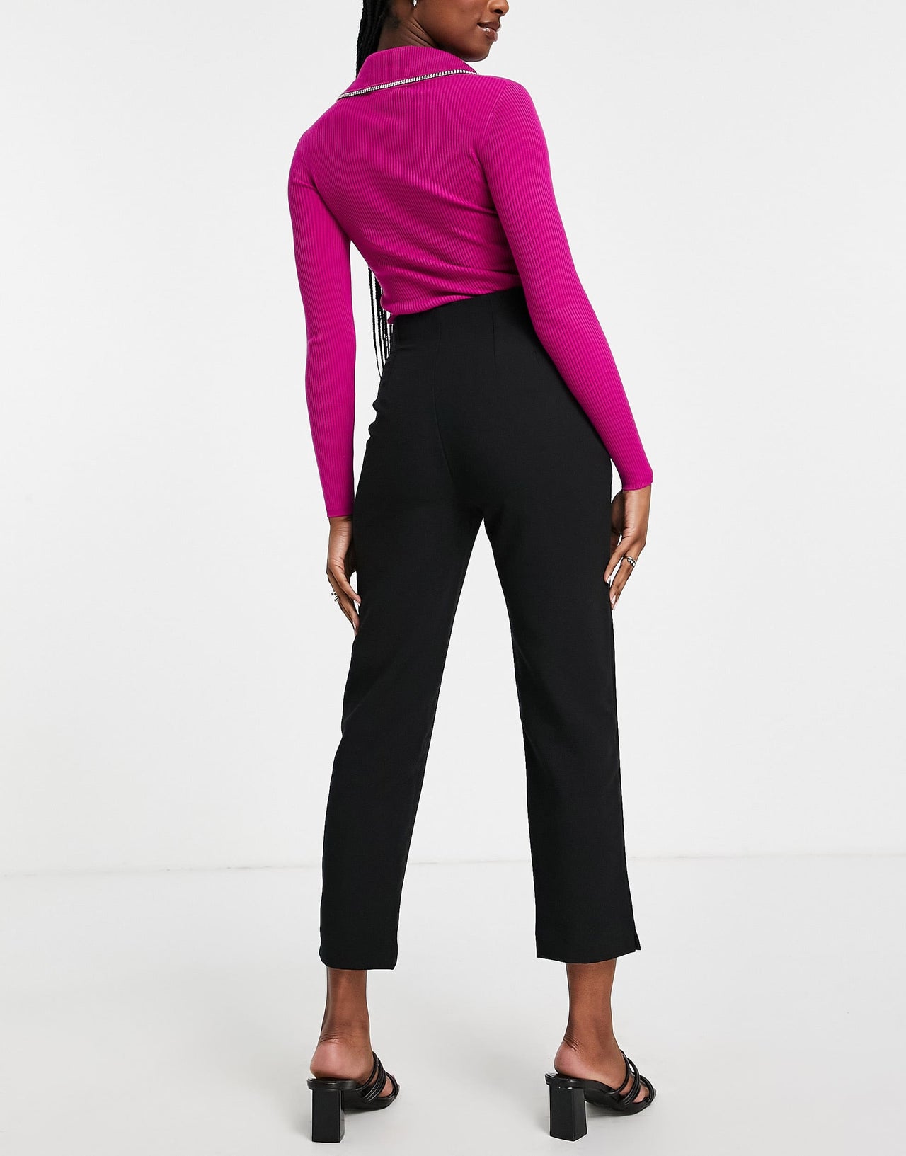 Stradivarius slim tailored trousers in black