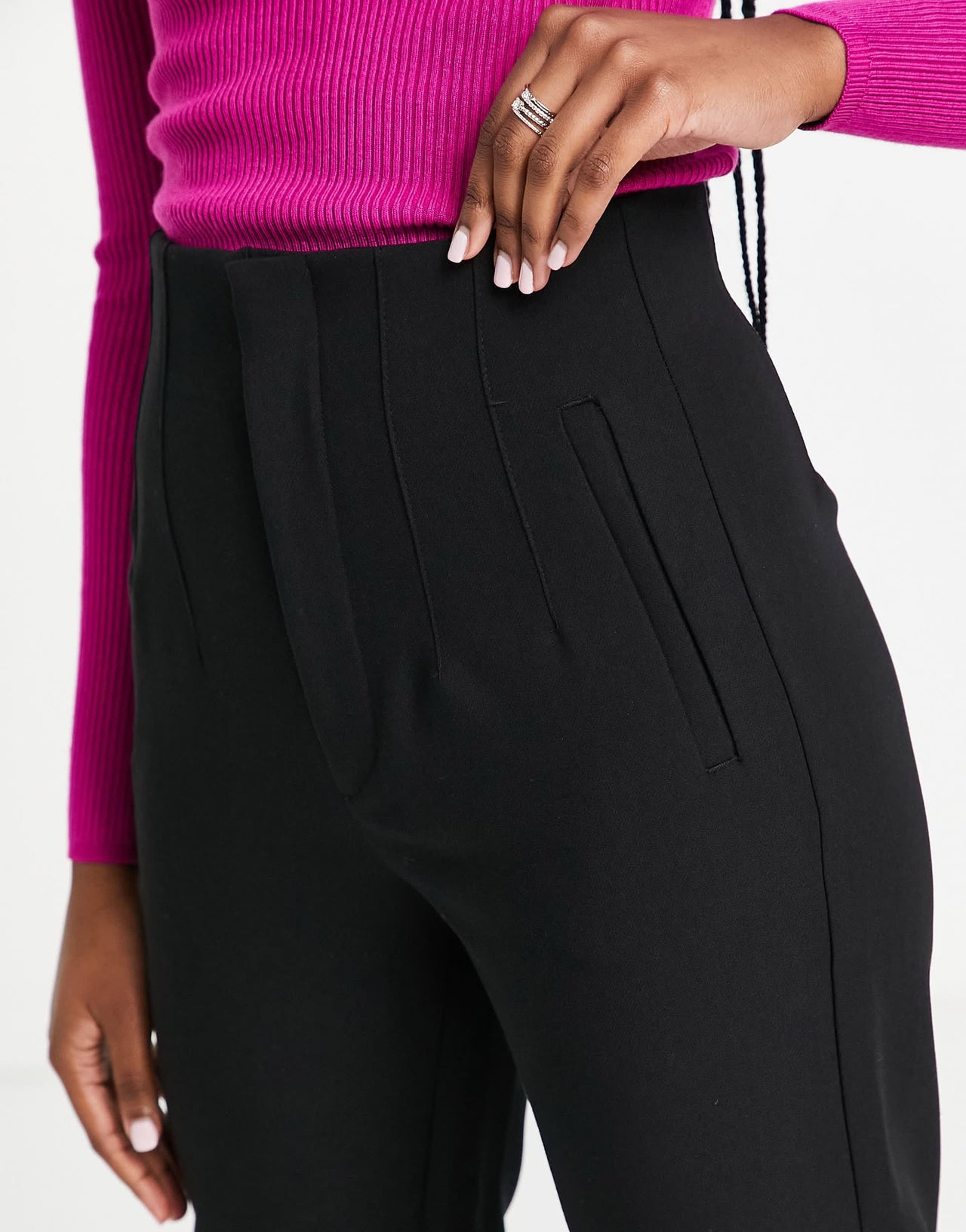 Stradivarius slim tailored trousers in black