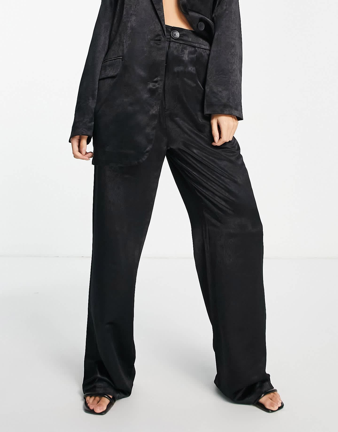 Stradivarius satin trousers in black