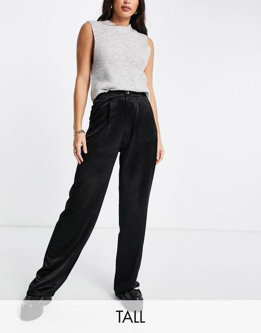 Stradivarius Tall satin trousers in black