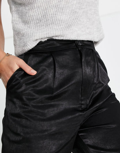 Stradivarius Tall satin trousers in black