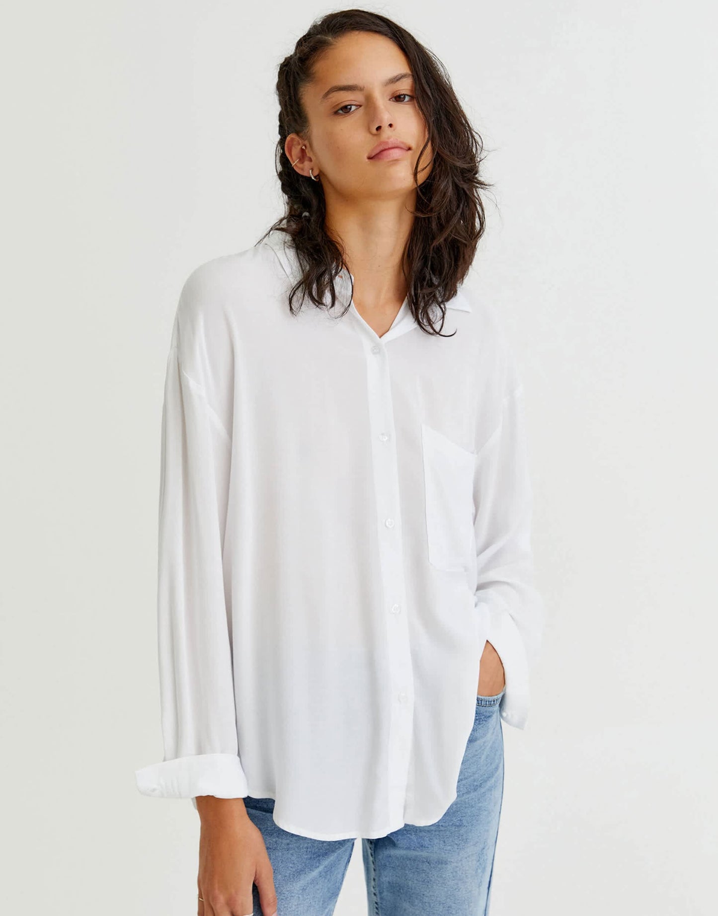 Pull&Bear oversized shirt in white