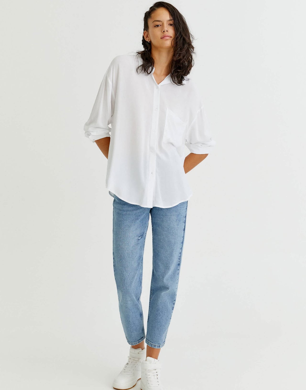 Pull&Bear oversized shirt in white