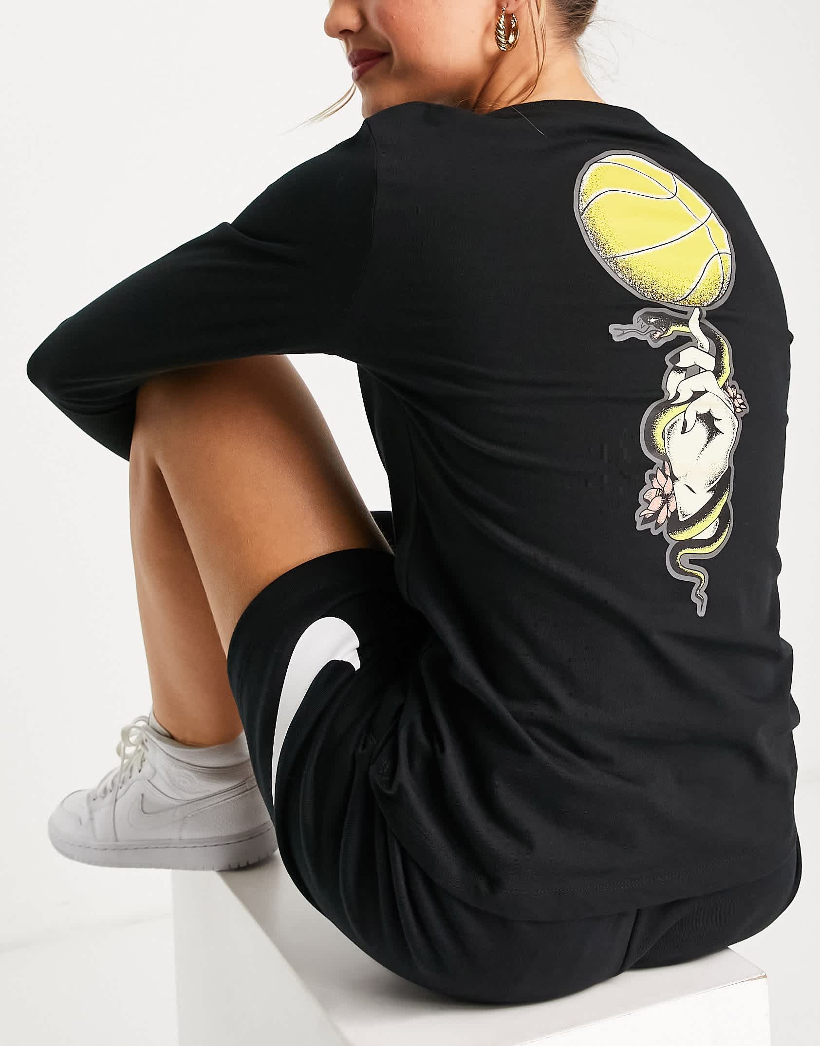 Nike Basketball Dri-FIT Swoosh Fly graphic back print logo long sleeve top in black