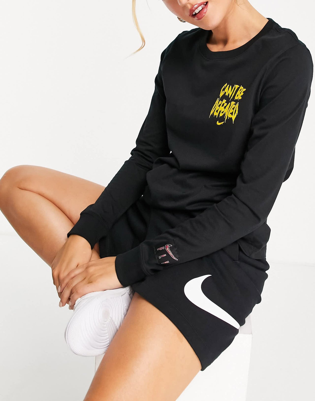 Nike Basketball Dri-FIT Swoosh Fly graphic back print logo long sleeve top in black