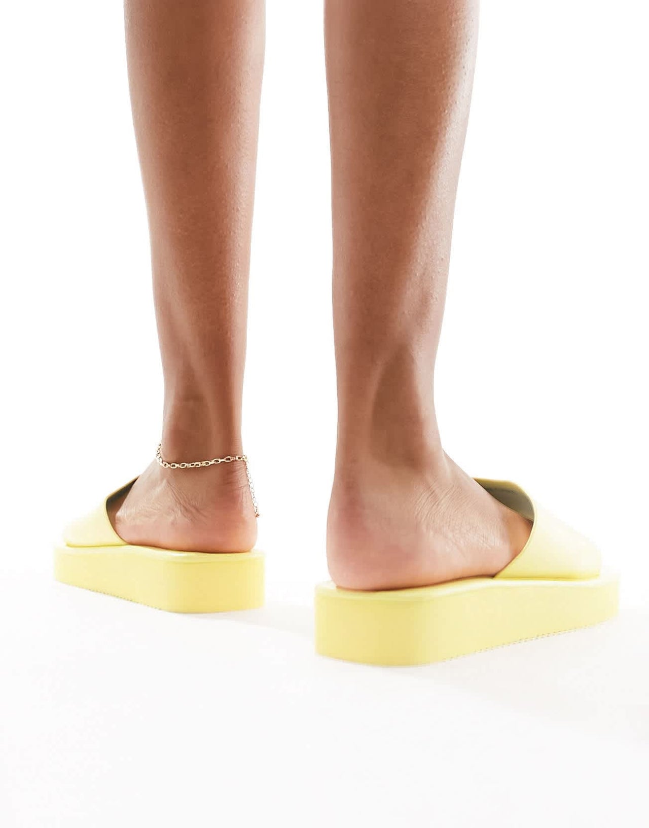 London Rebel wide fit flatform nineties sandals with square toe in yellow