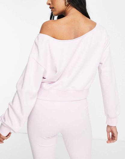 adidas Originals '80's Aerobic' off shoulder sweatshirt in pink