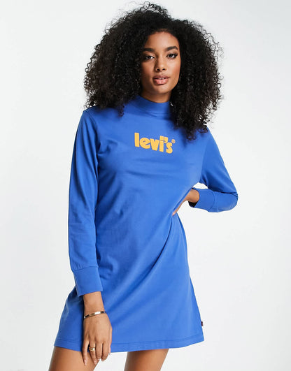 Levi's poster logo mock neck jersey dress in blue