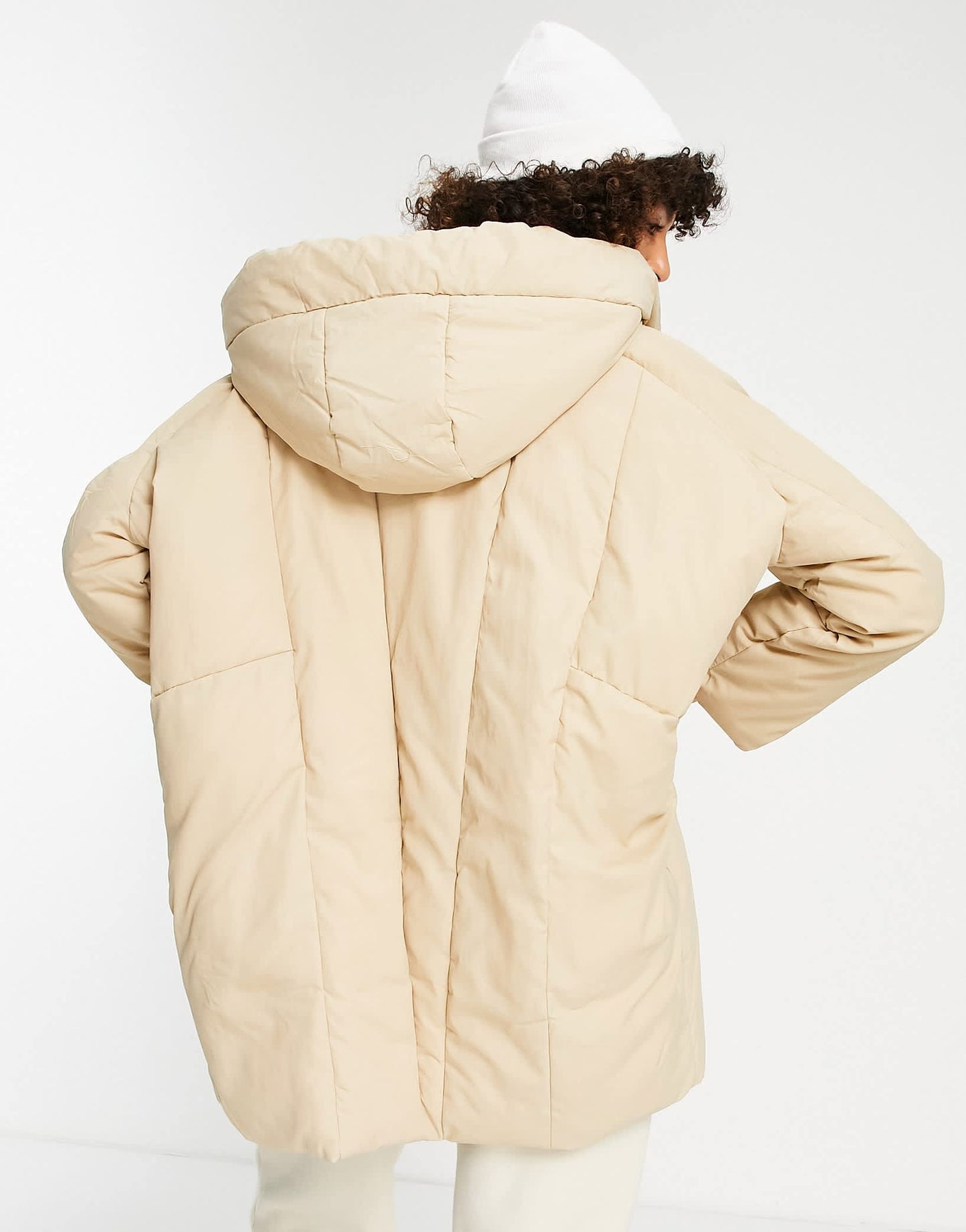 Bershka oversized long line padded coat in camel
