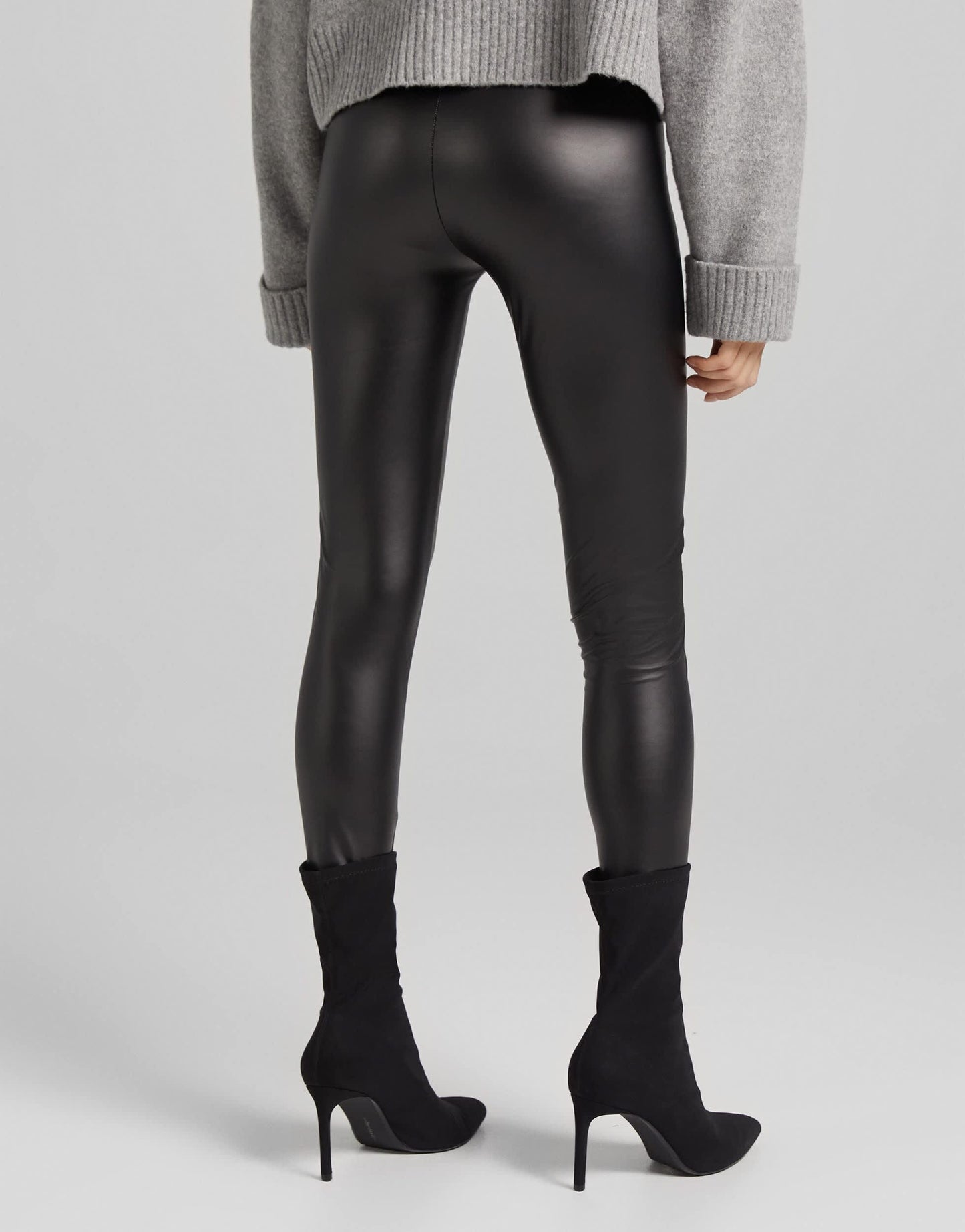 Bershka Tall faux leather legging in black