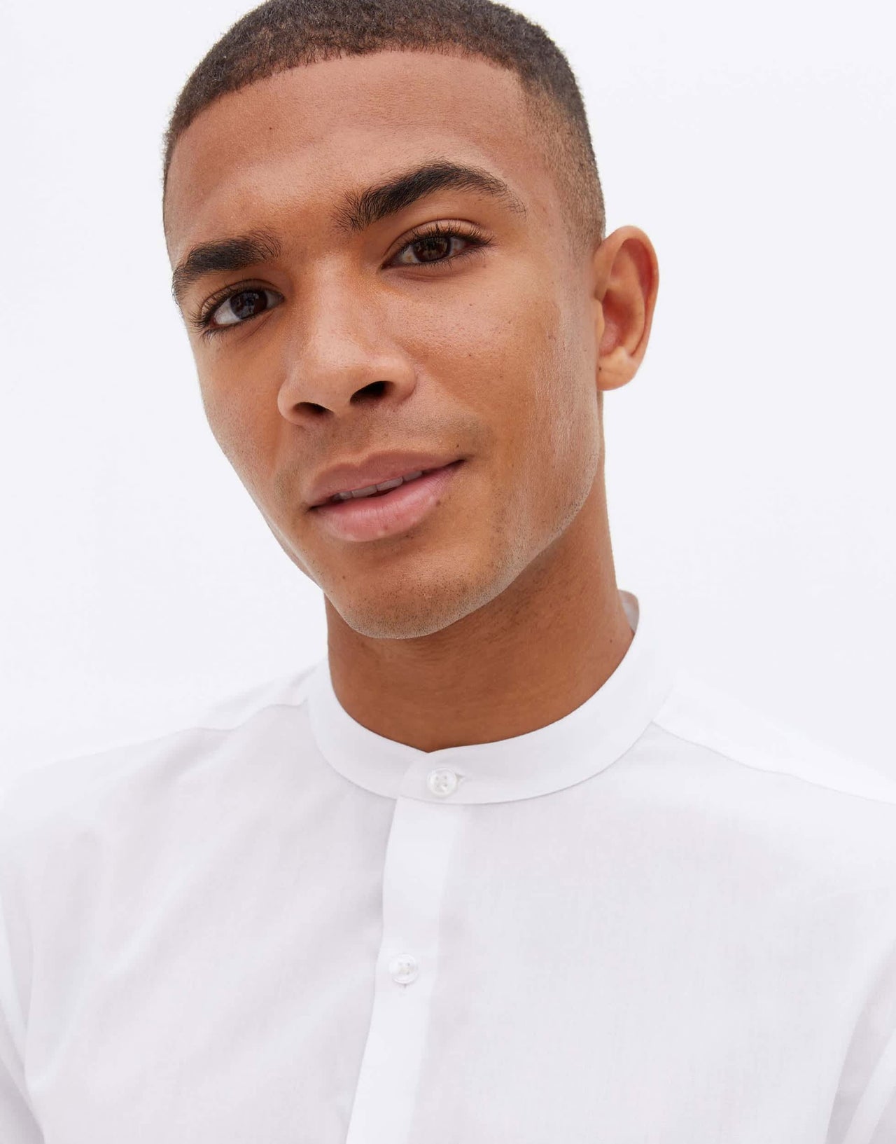 New Look long sleeve grandad poplin shirt in white