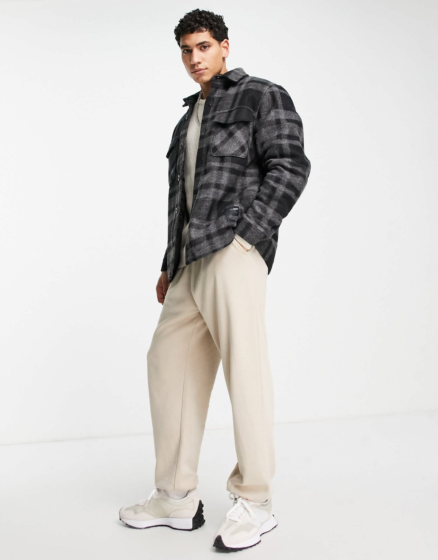 Pull&Bear checked overshirt in grey