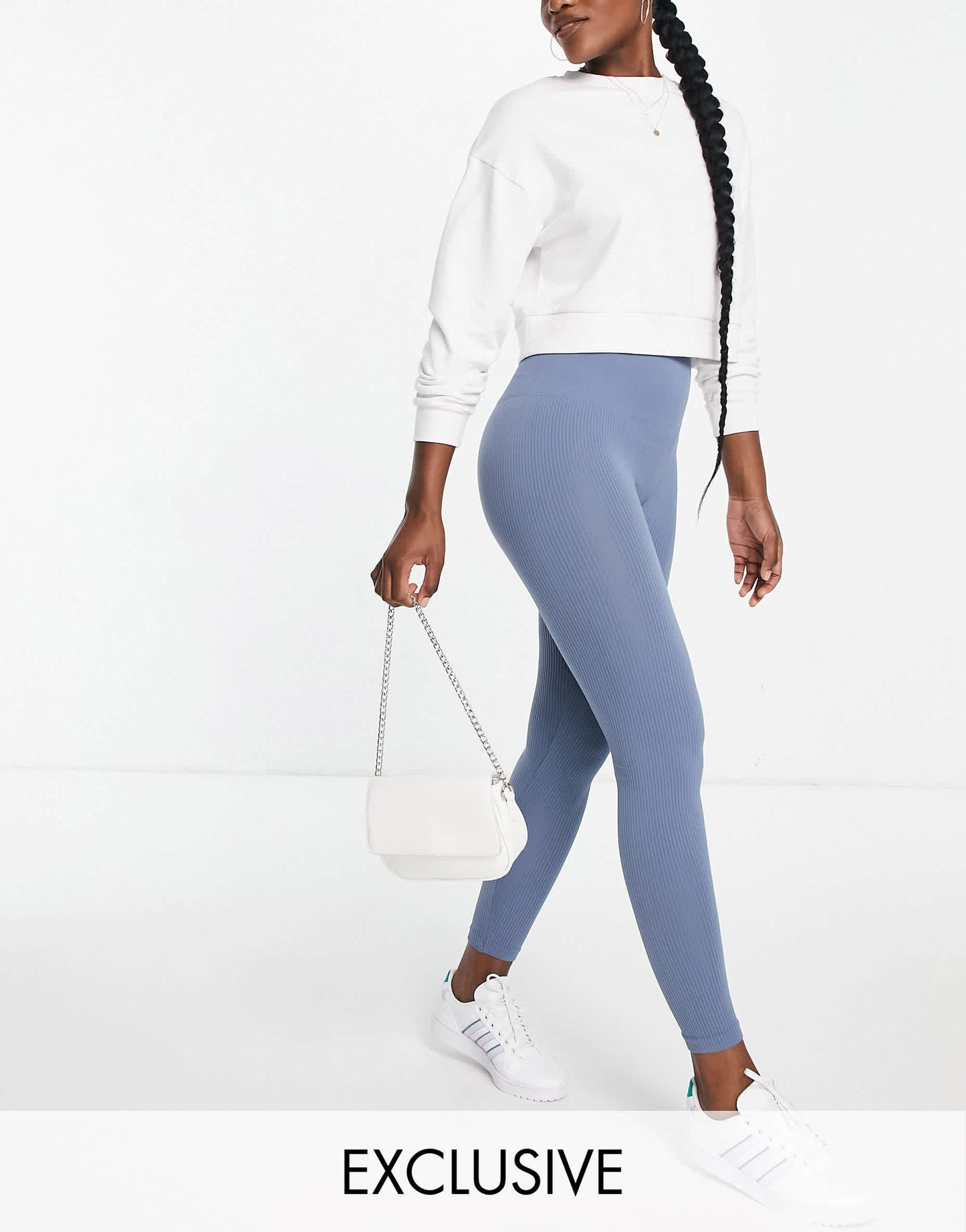 Stradivarius seamless ribbed leggings in slate blue